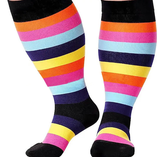 Kompressionsstrümpfe mit Regenbogenmuster in Übergröße (3 Paar) - Regenbogen - 4XL - image 0