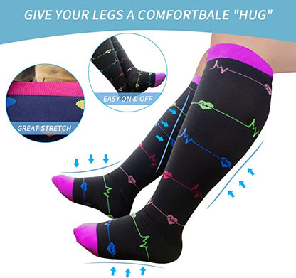 Lila Kompressionsstrümpfe mit EKG-Motiv in Übergrößen 2XL- 7XL (3 Paar) - image 3