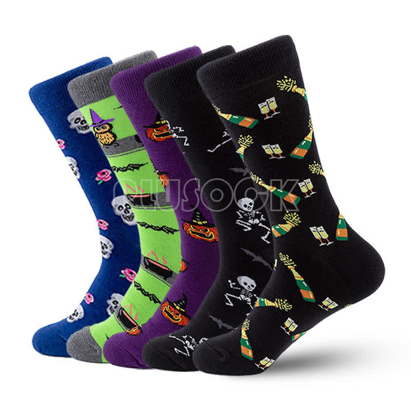 Halloween-Baumwoll-Loungesocken (5 Paar) - Mehrfarbig - EU40-47 (US7-13) - image 0