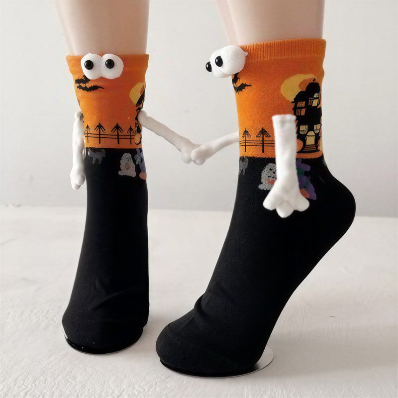 Halloween 3D-Augen Plüsch-Bündchensocken (3 Paar) - Orange - EU36-40 (US3-7) - image 1