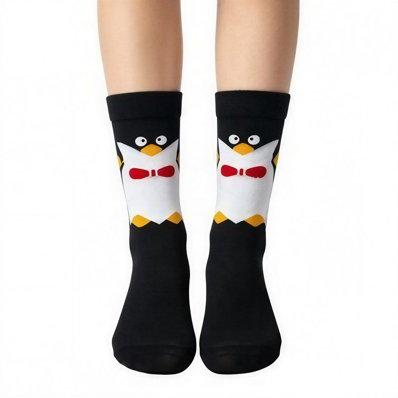 Niedliche Viertelsocken mit Cartoon-Tiermuster aus Baumwollmischgewebe (4 Paar) - Schwarz - EU36-41 (US3-8) - image 5