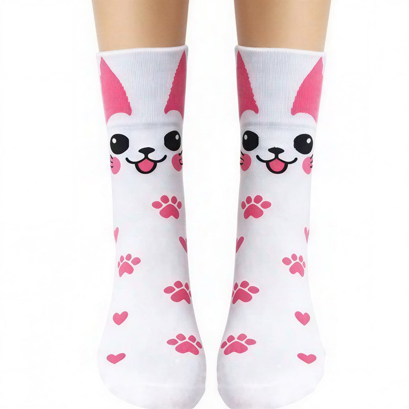 Niedliche Viertelsocken mit Cartoon-Tiermuster aus Baumwollmischgewebe (4 Paar) - Rosa - EU36-41 (US3-8) - image 2