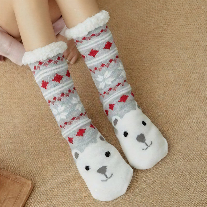 Panda-Streifen-Sherpa-Socken mit Bündchen, kuschelig, mittelhoch, Hausschuhe - Weiß - EU35-42 (US2-8) - image 5