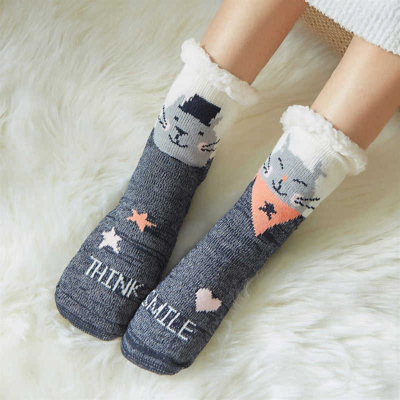 Panda-Streifen-Sherpa-Socken mit Bündchen, kuschelig, mittelhoch, Hausschuhe - Grau - EU35-42 (US2-8) - image 4