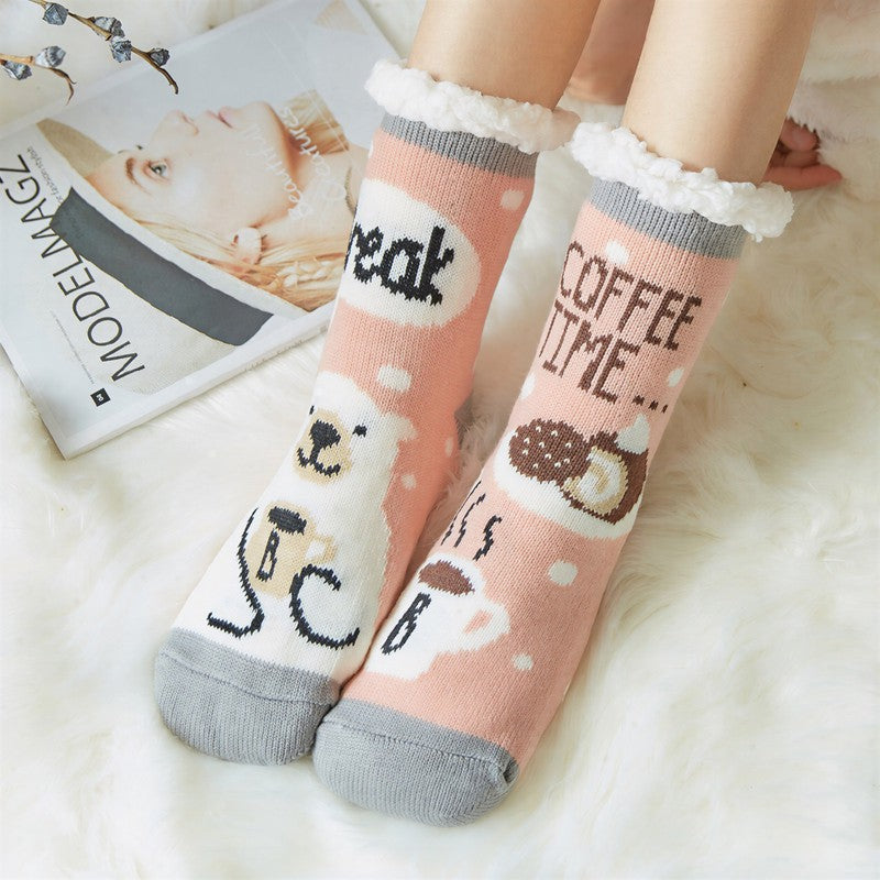 Panda-Streifen-Sherpa-Socken mit Bündchen, kuschelig, mittelhoch, Hausschuhe - Hellrosa - EU35-42 (US2-8) - image 3