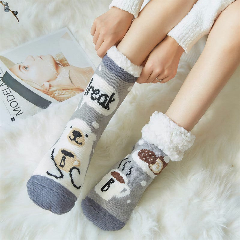 Panda-Streifen-Sherpa-Socken mit Bündchen, kuschelig, mittelhoch, Hausschuhe - Hellblau - EU35-42 (US2-8) - image 0
