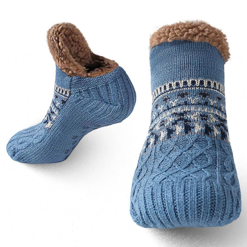 Verdickte gestrickte Hausschuhsocken in Übergröße - Blau - US 12-13 - image 17