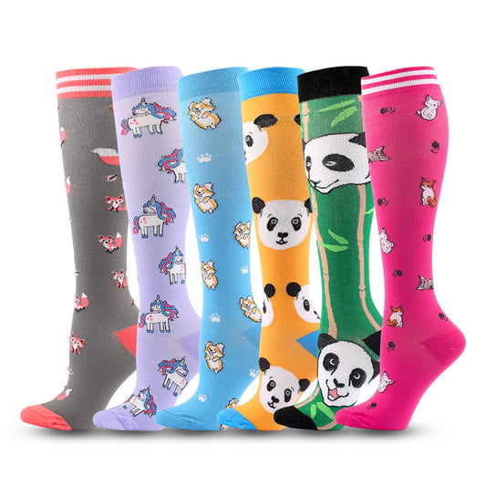 Kompressionsstrümpfe mit süßem Panda-Muster (6 Paar) - Mehrfarbig - L/XL - image 0