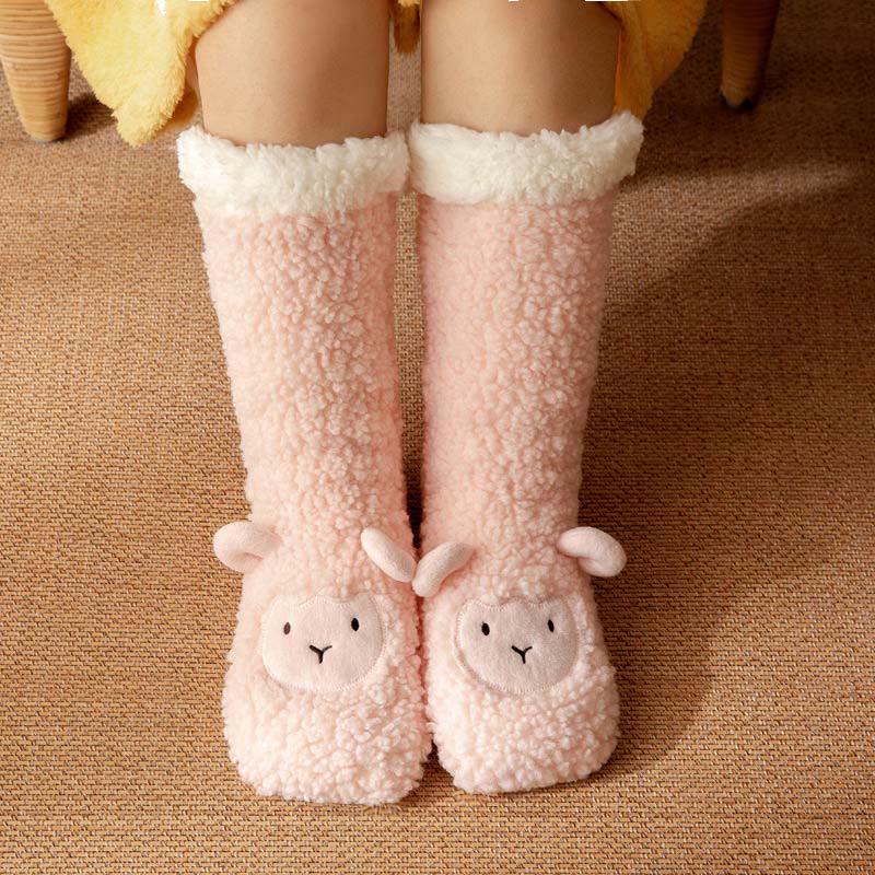 Winter-Hausschuhsocken aus Korallenfleece mit Lamm-Design - Rosa - EU36-42 (US3-8,5) - image 6