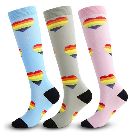 Kompressionsstrümpfe mit Regenbogenherzen (3 Paar) - image 0