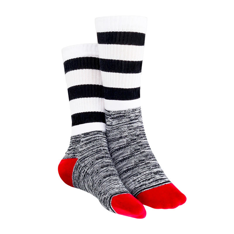 Kniehohe gepolsterte Socken mit schwarzen und weißen Streifen - image 4