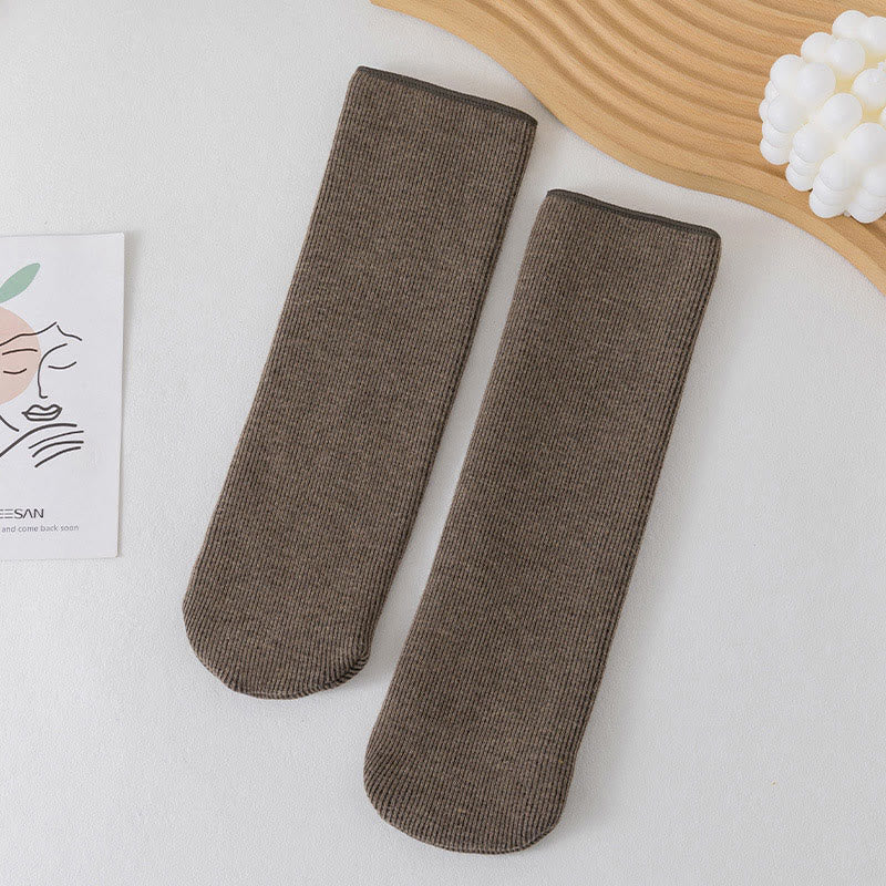Plus Size einfarbige Fleece-Socken (6 Paar) - Kaffee - EU34-45 (US1-11) - image 14