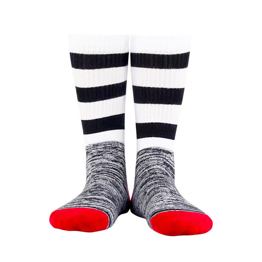 Kniehohe gepolsterte Socken mit schwarzen und weißen Streifen - XL - Schwarzweiß - image 0