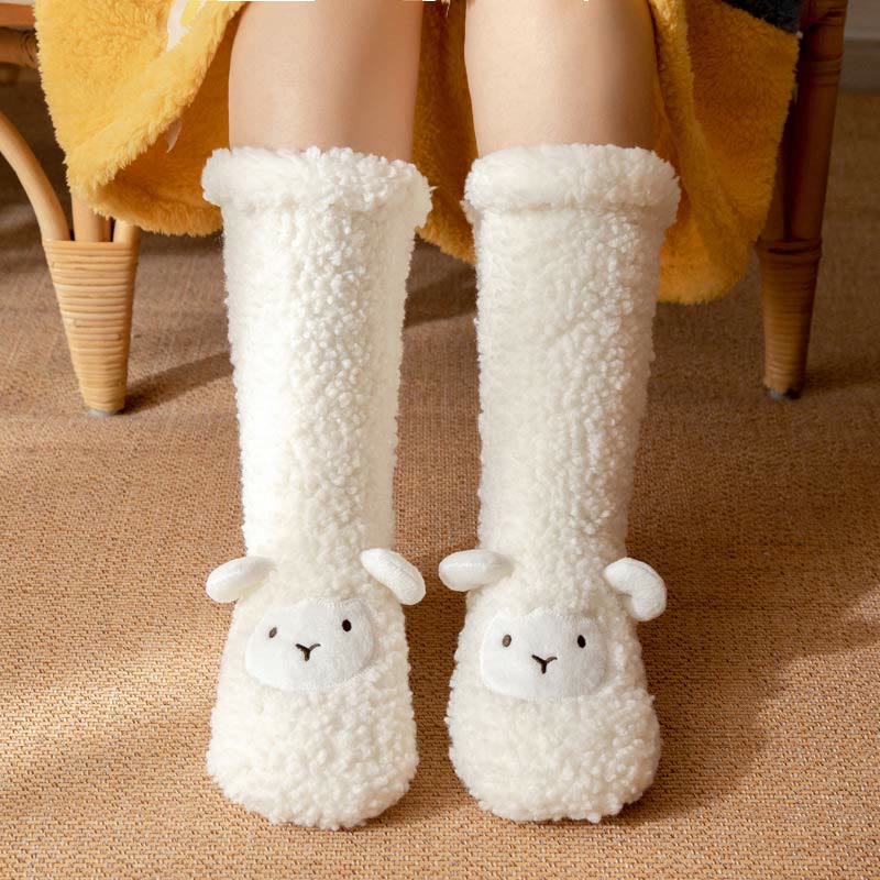 Winter-Hausschuhsocken aus Korallenfleece mit Lamm-Design - image 2