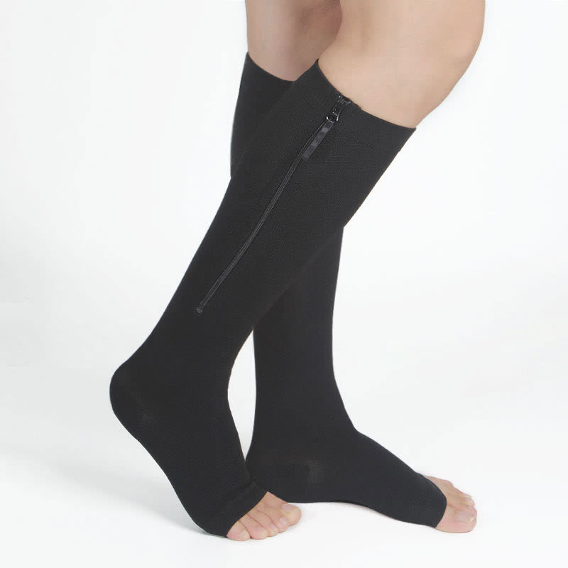 Abgestufte Kompressionssocken mit Reißverschluss und offener Spitze - Schwarz - 3XL - image 1