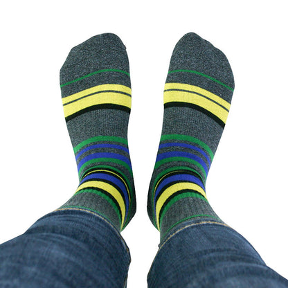 Dunkelgrüne gestreifte, kniehohe, gepolsterte Socken - image 1