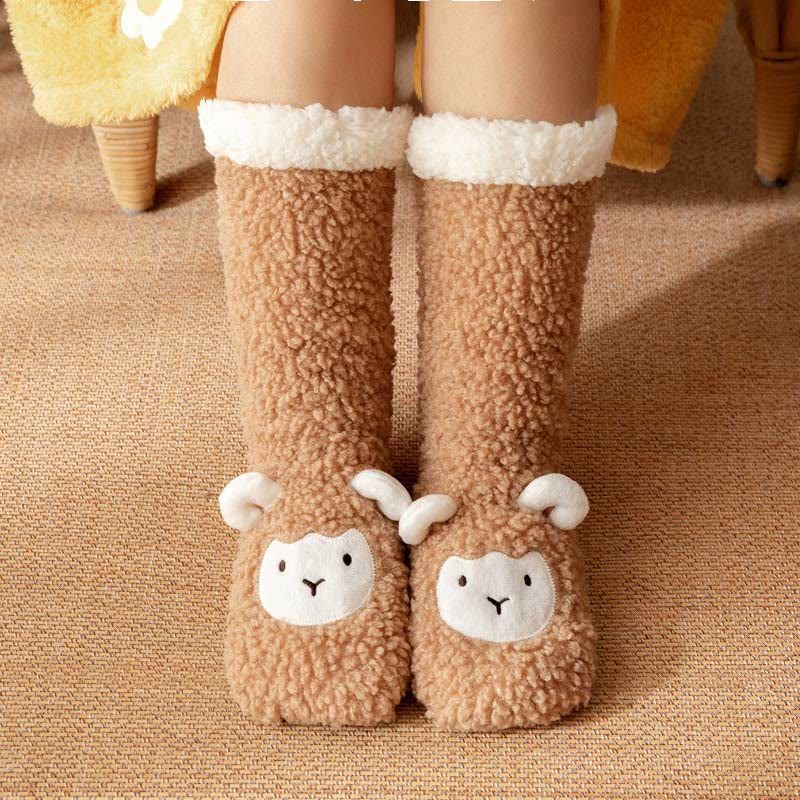 Winter-Hausschuhsocken aus Korallenfleece mit Lamm-Design - Kaffee - EU36-42 (US3-8,5) - image 7
