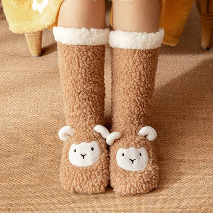 Winter-Hausschuhsocken aus Korallenfleece mit Lamm-Design - Kaffee - EU36-42 (US3-8,5) - image 7