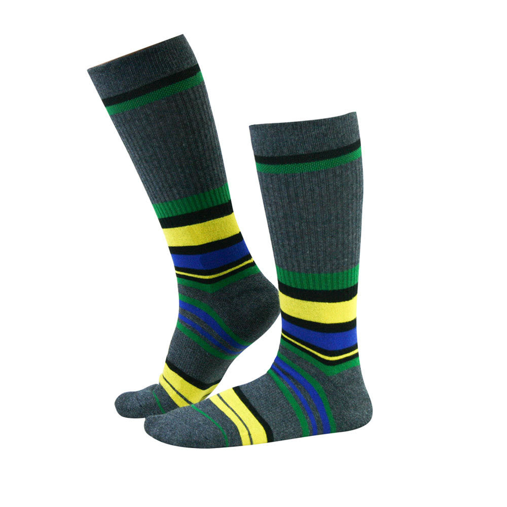 Dunkelgrüne gestreifte, kniehohe, gepolsterte Socken - image 4