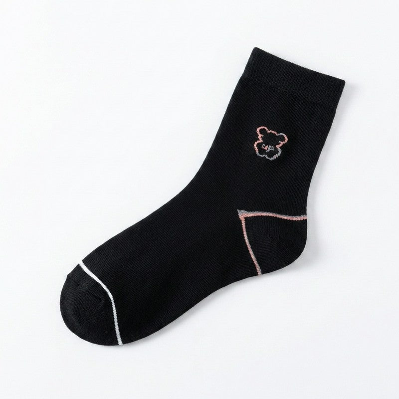Niedliche, mit Bären bestickte Baumwollsocken (5 Paar) - Schwarz - EU35-40 (US2-7) - image 10