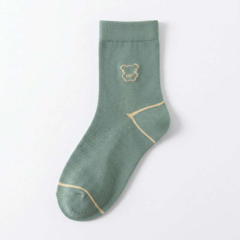 Niedliche, mit Bären bestickte Baumwollsocken (5 Paar) - Grün - EU35-40 (US2-7) - image 9
