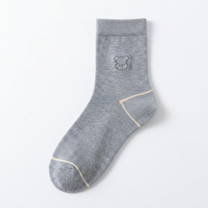 Niedliche, mit Bären bestickte Baumwollsocken (5 Paar) - Grau - EU35-40 (US2-7) - image 8