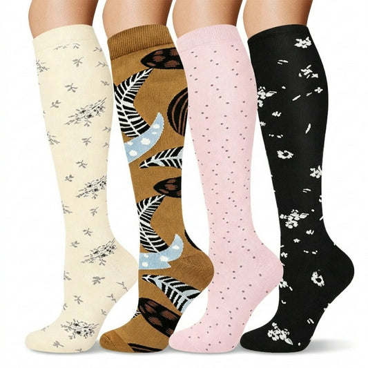 Kompressionsstrümpfe mit Polka-Dot-Blumenmuster (4 Paar) - Mehrfarbig - S/M - image 0