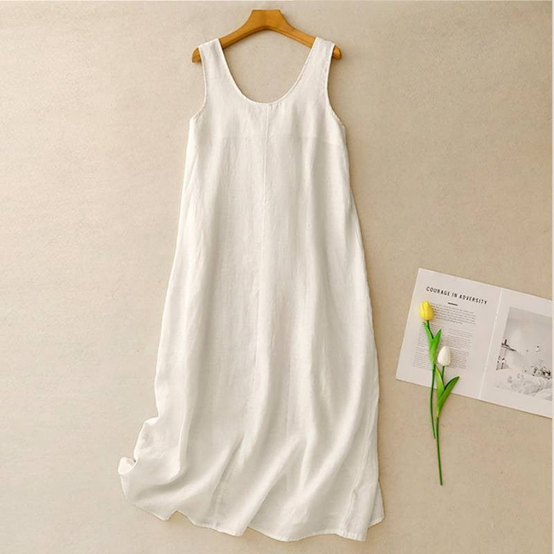 Lässiges ärmelloses Baumwoll-Midikleid - Weiß - 2XL - image 1