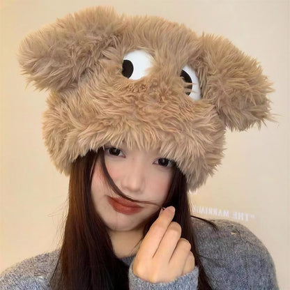Flauschige Wintermütze mit Bärenohren - Khaki - Einheitsgröße - image 0