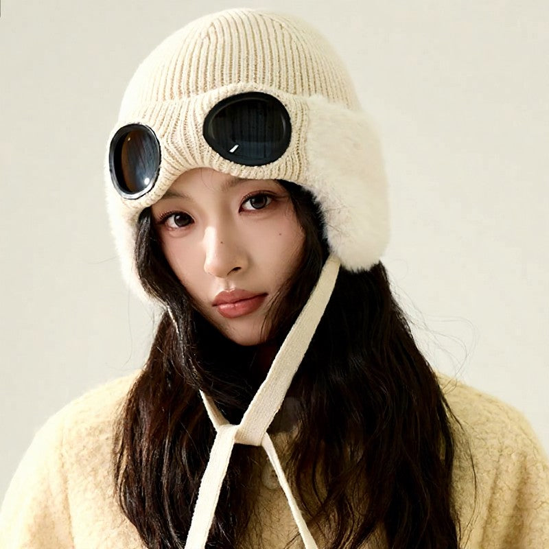 Fleecegefütterte Fliegermütze mit Skibrille - Beige - Einheitsgröße - image 4