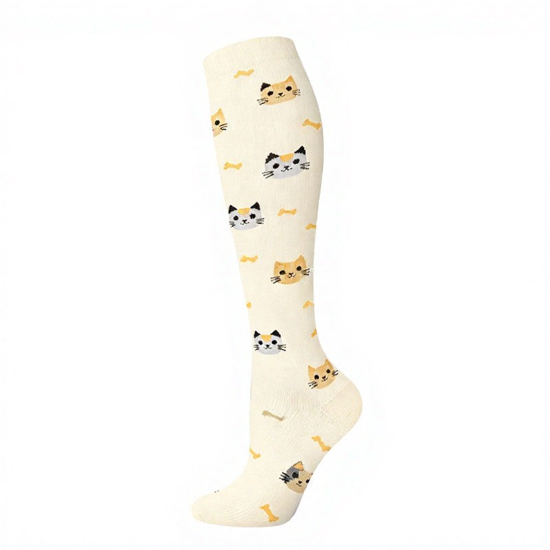 Verspielte Kompressionsstrümpfe mit Katzen- und Hundemotiven (5 Paar) - Beige - S/M - image 8