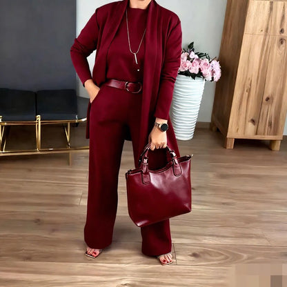 Dreiteiliges Loungewear-Set aus Tencel-Mischgewebe mit Gürtel und weitem Bein - Rot - 5XL - image 2