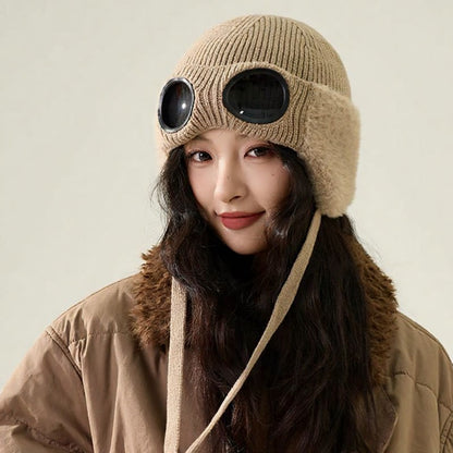 Fleecegefütterte Fliegermütze mit Skibrille - Khaki - Einheitsgröße - image 1