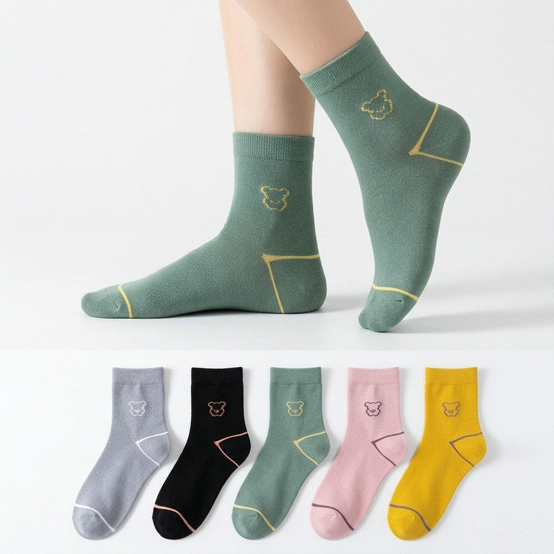 Niedliche, mit Bären bestickte Baumwollsocken (5 Paar) - Mehrfarbig - EU35-40 (US2-7) - image 0