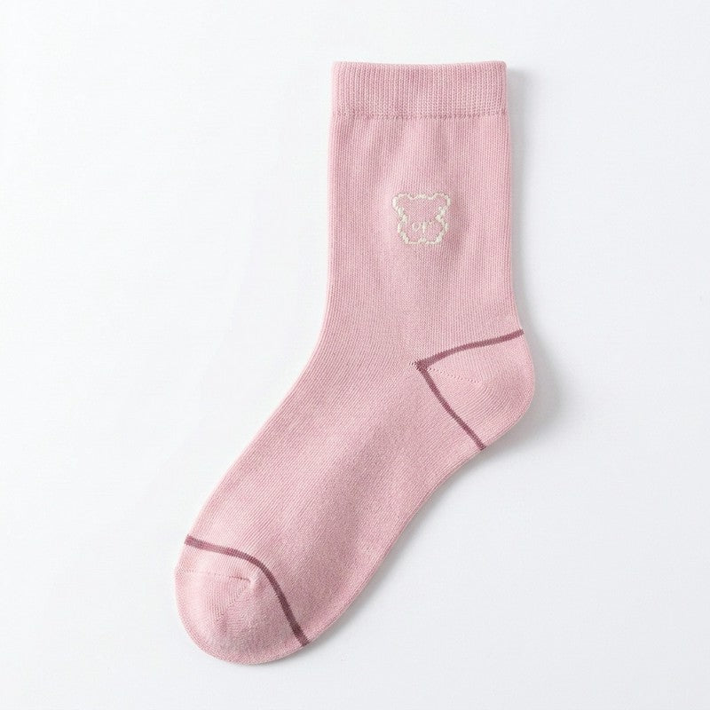 Niedliche, mit Bären bestickte Baumwollsocken (5 Paar) - Rosa - EU35-40 (US2-7) - image 7