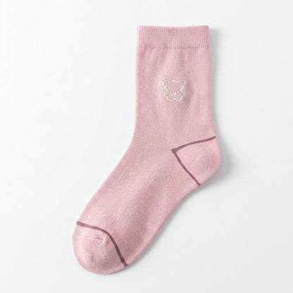 Niedliche, mit Bären bestickte Baumwollsocken (5 Paar) - Rosa - EU35-40 (US2-7) - image 7