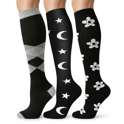 Stern-, Mond- und Blumen-Kompressionsstrümpfe (3 Paar) - Mehrfarbig - S/M - image 0