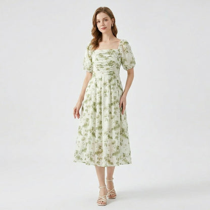 Botanisches Midikleid mit eckigem Ausschnitt - image 1