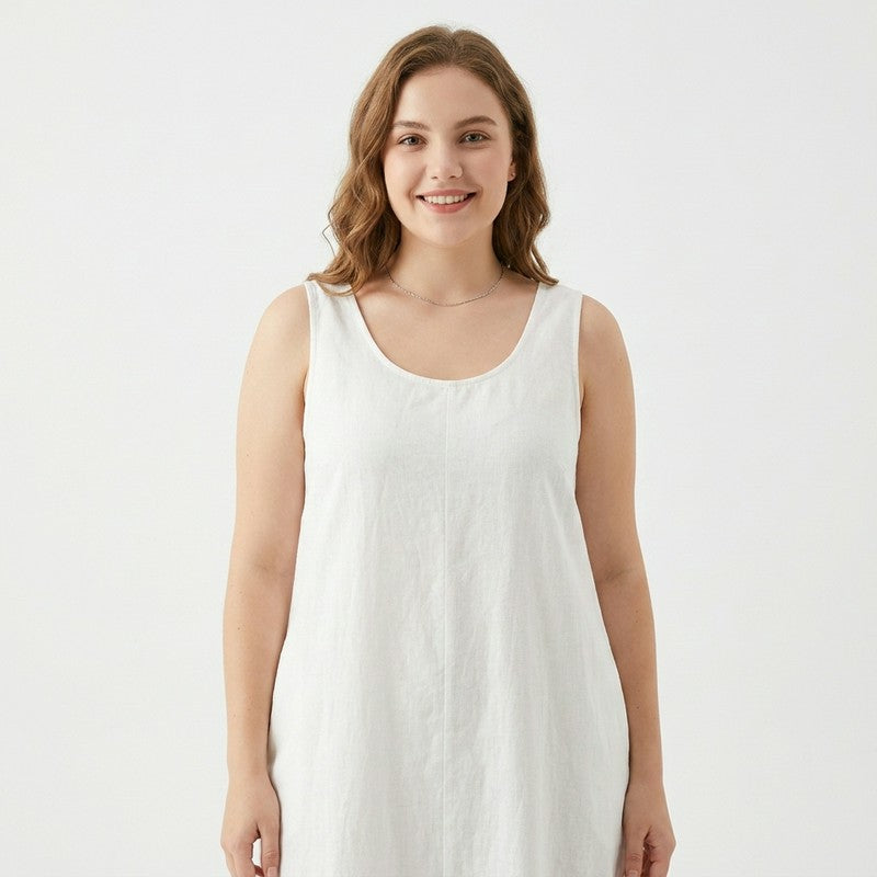 Lässiges ärmelloses Baumwoll-Midikleid - image 8