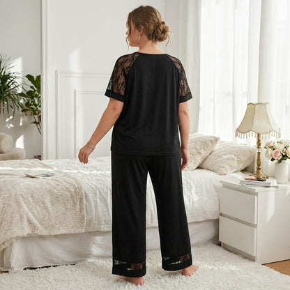Pyjama-Set mit V-Ausschnitt und Spitzenbesatz - image 2