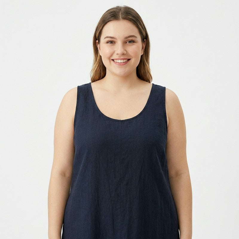 Lässiges ärmelloses Baumwoll-Midikleid - image 5