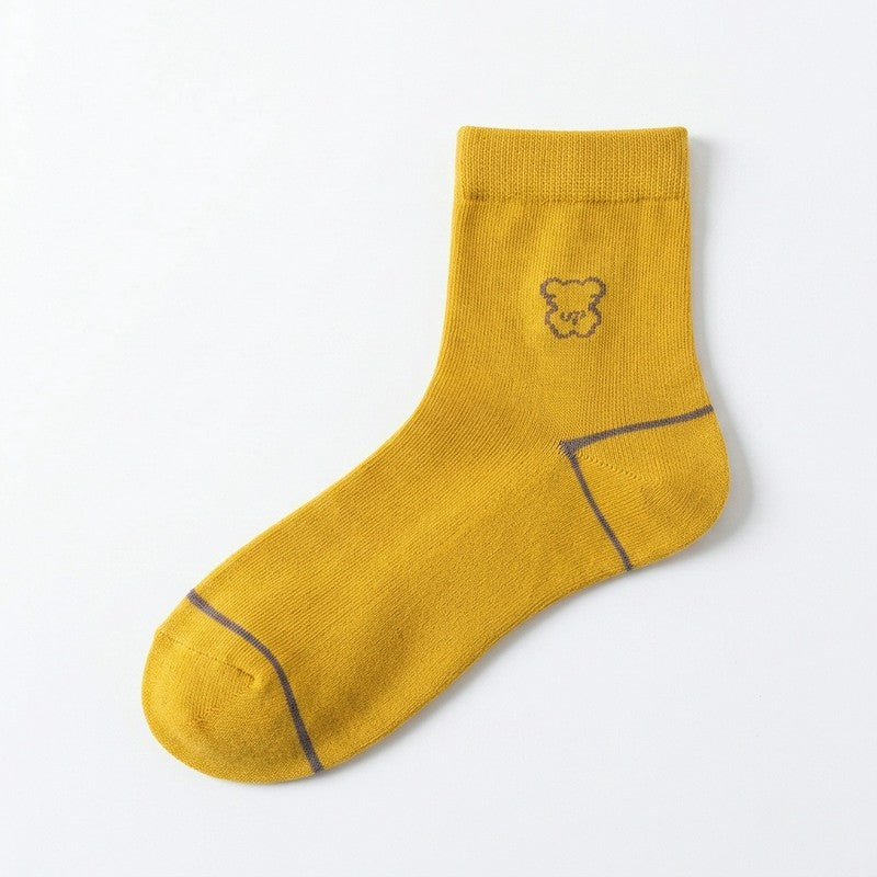 Niedliche, mit Bären bestickte Baumwollsocken (5 Paar) - Gelb - EU35-40 (US2-7) - image 6