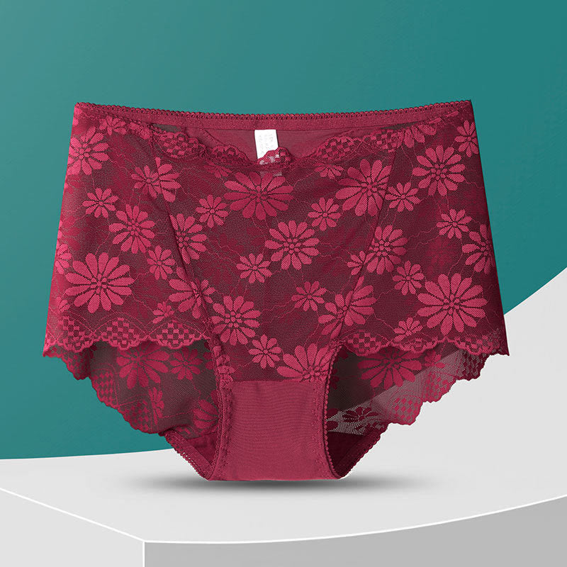 Hochgeschnittene Höschen mit Blumenmuster und Spitze (5 Paar) - Wein - 4XL - image 14