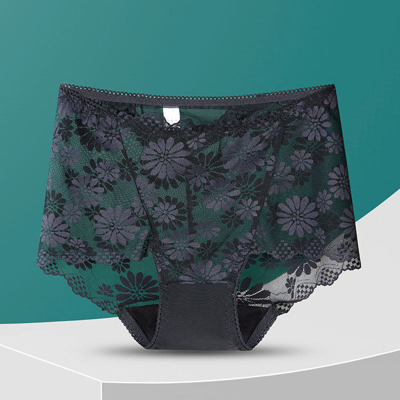 Hochgeschnittene Höschen mit Blumenmuster und Spitze (5 Paar) - Schwarz - 4XL - image 13