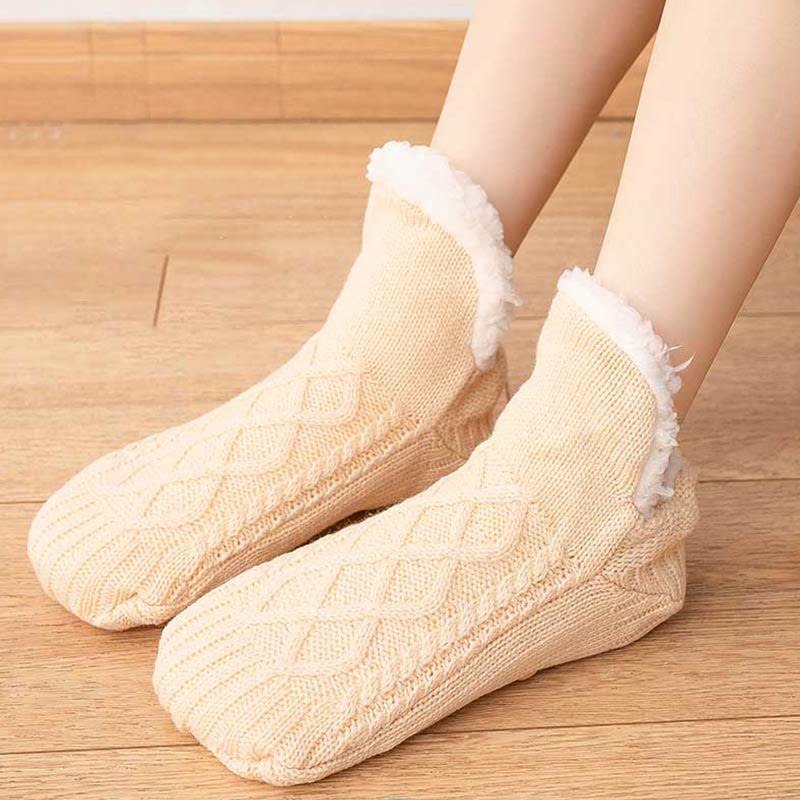 Warme Hausschuhesocken aus Lammwolle in Übergröße (2 Paar) - Aprikose - L - image 6