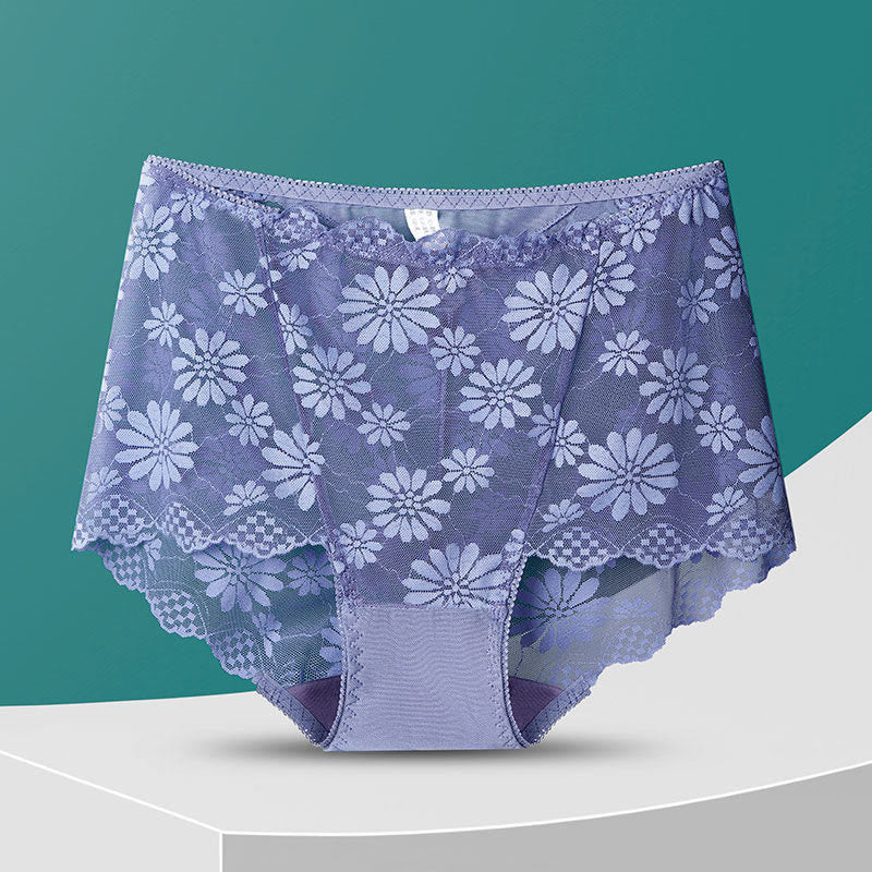 Hochgeschnittene Höschen mit Blumenmuster und Spitze (5 Paar) - Lila - 4XL - image 20