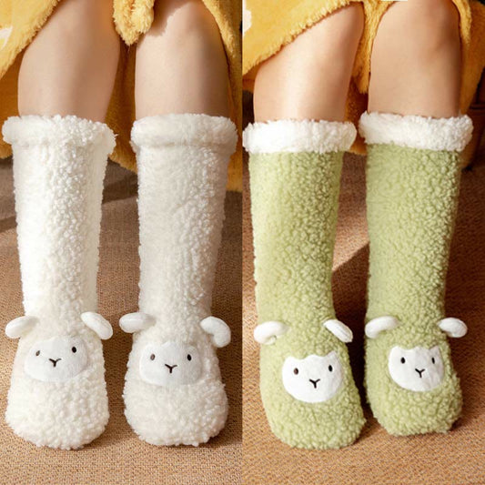 Winter-Hausschuhsocken aus Korallenfleece mit Lamm-Design - image 0