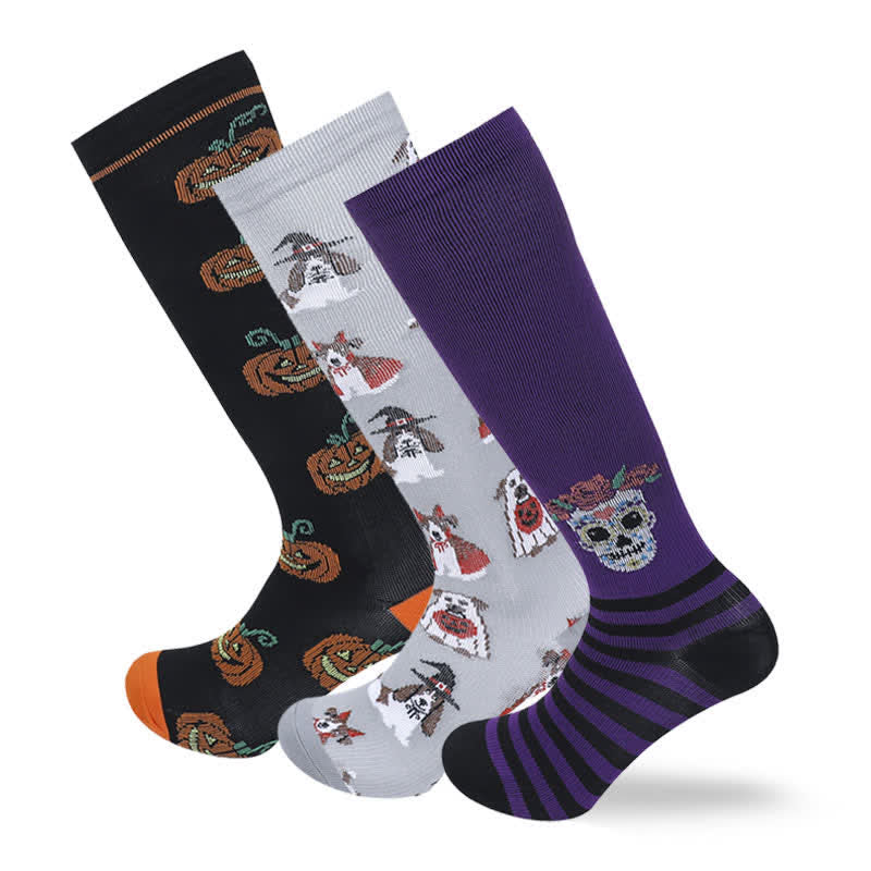 Bequeme Halloween-Kompressionssocken aus Baumwolle (3 Paar) - Mehrfarbig - L/XL - image 0
