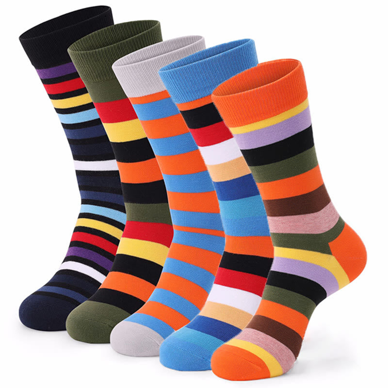 Bunt gestreifte Crew-Socken aus Baumwolle (5 Paar) - 42-48 - Mehrfarbig - image 0