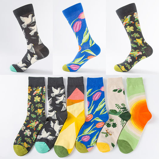 Crew-Socken mit Tulpen-Taubenmuster in Übergröße (6 Paar) - image 1